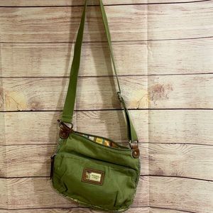 Fossil like new purse green canvas leather accent